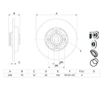 Спирачен диск плътен Ø268mm BOSCH за CITROEN C4 Grand Picasso I (UA) от 2006 до 2013