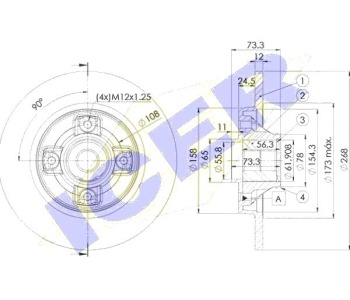 Спирачен диск плътен Ø268mm ICER за PEUGEOT PARTNER Tepee пътнически от 2008