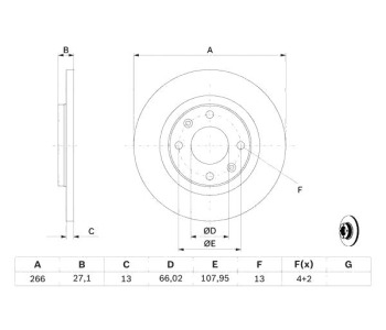 Спирачен диск плътен Ø266mm BOSCH за PEUGEOT 301 от 2012