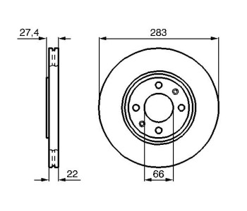Спирачен диск вентилиран Ø283mm BOSCH за CITROEN XSARA (N2) комби от 1997 до 2010