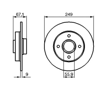 Спирачен диск плътен Ø249mm BOSCH за CITROEN C4 I седан от 2006 до 2011