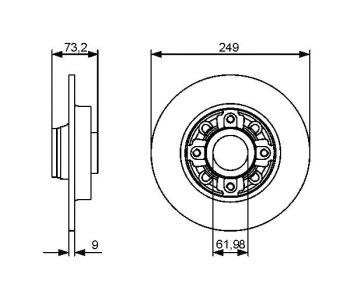 Спирачен диск плътен Ø249mm BOSCH за PEUGEOT 308 (T7) от 2007 до 2013