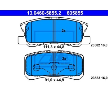 Комплект спирачни накладки ATE за MITSUBISHI LANCER VIII (CX_A) Sportback от 2007