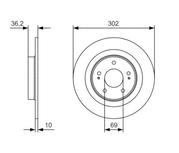 Спирачен диск плътен Ø302mm BOSCH за MITSUBISHI OUTLANDER III (GG_W, GF_W, ZJ) от 2012