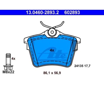 Комплект спирачни накладки ATE за PEUGEOT 407 (6D_) седан от 2004