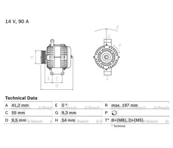 Генератор 90 [A] BOSCH за FIAT PUNTO (188) от 1999 до 2012