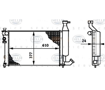 Радиатор, охлаждане на двигателя HELLA 8MK 376 719-501 за PEUGEOT PARTNER (5F) Combispace пътнически от 1996 до 2008