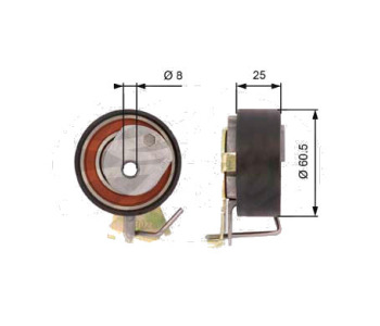 Обтяжна ролка, ангренаж GATES T43023 за PEUGEOT 206 (2E/K) комби от 2002 до 2009