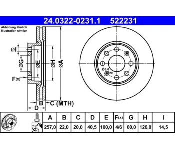 Спирачен диск вентилиран Ø257mm ATE за OPEL CORSA E (X15) от 2014