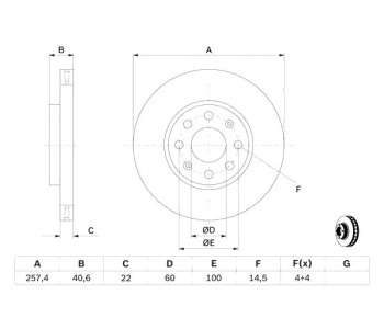 Спирачен диск вентилиран Ø257mm BOSCH за FIAT PUNTO (199) от 2012