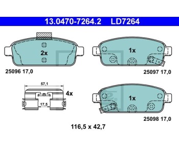 Комплект спирачни накладки ATE за OPEL ASTRA J комби от 2010 до 2015