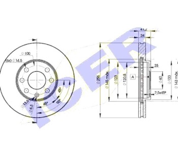 Спирачен диск вентилиран Ø256mm ICER за OPEL ASTRA G (F69_) седан от 1998 до 2009