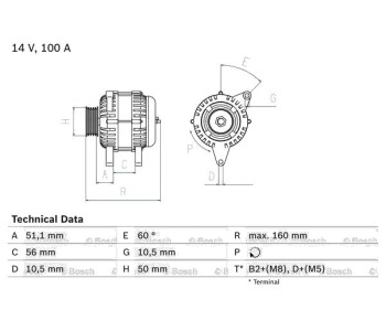 Генератор 100 [A] BOSCH за OPEL ASTRA G (F69_) седан от 1998 до 2009