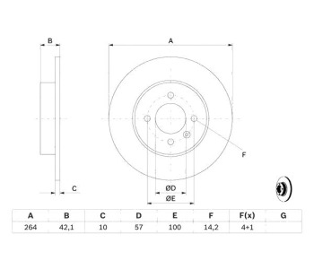 Спирачен диск плътен Ø264mm BOSCH за OPEL CORSA C (F08, W5L) товарен от 2000