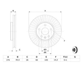 Спирачен диск вентилиран Ø276mm BOSCH за OPEL ASTRA J (P10) хечбек от 2009 до 2015
