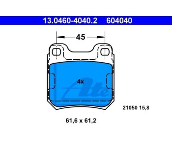Комплект спирачни накладки ATE за OPEL VECTRA B (J96) седан от 1995 до 2002