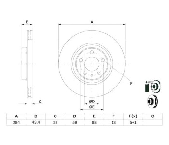 Спирачен диск вентилиран BOSCH за FIAT TIPO (357) хечбек от 2016