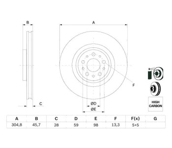 Спирачен диск вентилиран Ø305mm BOSCH за FIAT 500L (351, 352) от 2012