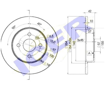 Спирачен диск плътен Ø264mm ICER за OPEL COMBO C пътнически от 2001 до 2011