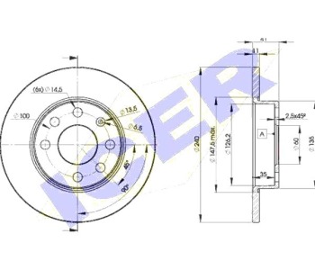 Спирачен диск плътен Ø240mm ICER за OPEL CORSA C (F08, F68) от 2000 до 2009