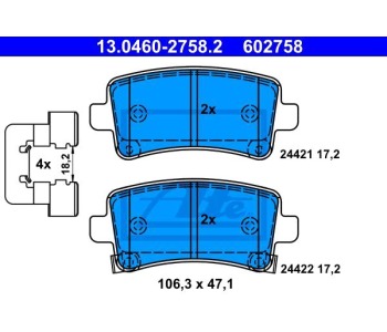 Комплект спирачни накладки ATE за OPEL INSIGNIA A (G09) седан от 2008 до 2017
