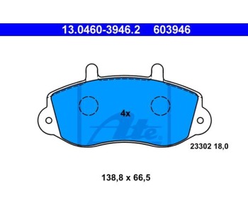 Комплект спирачни накладки ATE за OPEL MOVANO (J9) пътнически от 1998 до 2010