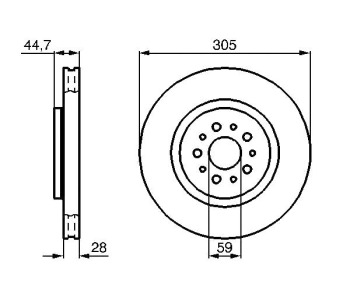 Спирачен диск вентилиран Ø305mm BOSCH за ALFA ROMEO SPIDER (916S_) от 1994 до 2005