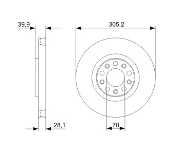 Спирачен диск вентилиран Ø305mm BOSCH за FIAT 500X (334) от 2014
