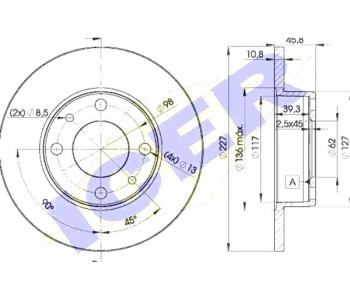 Спирачен диск плътен Ø227mm ICER за FIAT STRADA (178) пикап от 1998 до 2009