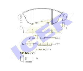 Комплект спирачни накладки Ultra Premium ICER за CITROEN C5 II (RC) от 2004 до 2008