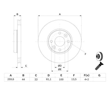 Спирачен диск вентилиран Ø260mm BOSCH за RENAULT MODUS (F/JP0_) от 2004 до 2012