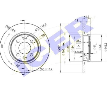 Спирачен диск плътен Ø259mm ICER за DACIA LOGAN I (LS) седан от 2004 до 2012