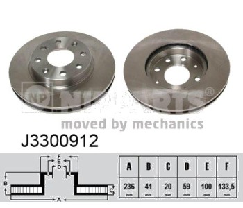 Спирачен диск вентилиран Ø236mm NIPPARTS за CHEVROLET AVEO (T200) хечбек от 2003 до 2008