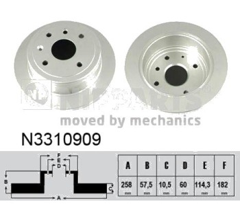 Спирачен диск плътен Ø258mm NIPPARTS за DAEWOO NUBIRA (KLAN) седан от 2003