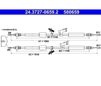 Жило ръчна спирачка ATE за FORD FOCUS II (DA, HCP) от 2004 до 2012