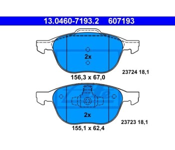 Комплект спирачни накладки ATE за FORD FOCUS C-MAX от 2003 до 2007