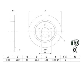 Спирачен диск плътен Ø280mm BOSCH за FORD GRAND C-MAX (DXA/CB7, DXA/CEU) от 2010