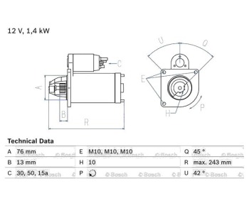 Стартер 1,4 [kB] BOSCH за FORD ORION III (GAL) от 1990 до 1996