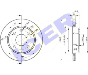 Спирачен диск вентилиран Ø240mm ICER за FORD ESCORT CLASSIC (AAL, ABL) от 1998 до 2000