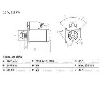 Стартер 10 зъби 2,2 [kB] BOSCH за FORD FIESTA III (GFJ) от 1989 до 1997