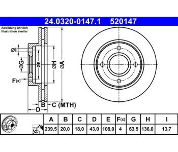 Спирачен диск вентилиран Ø240mm ATE за FORD ESCORT CLASSIC (AAL, ABL) от 1998 до 2000