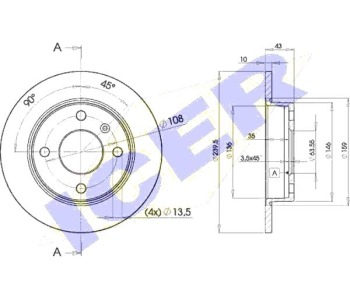 Спирачен диск плътен Ø240mm ICER за FORD FIESTA III (GFJ) от 1989 до 1997