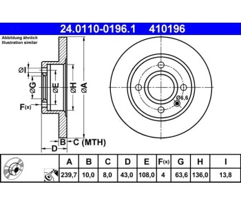 Спирачен диск плътен Ø240mm ATE за FORD FIESTA III (GFJ) от 1989 до 1997