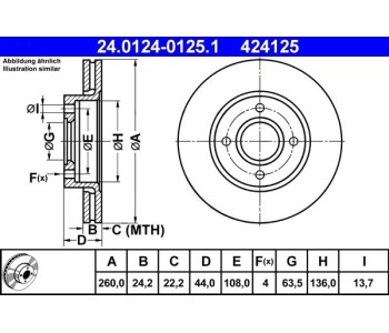 Спирачен диск вентилиран Ø260mm ATE за FORD ESCORT V (GAL) от 1990 до 1992