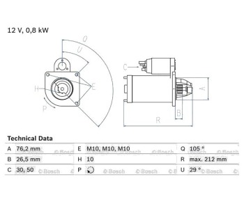 Стартер 10 зъби 0,8 [kB] BOSCH за FORD FIESTA IV (JA, JB) от 1995 до 2002