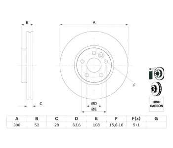 Спирачен диск вентилиран Ø300mm BOSCH за FORD GALAXY (WA6) от 2006 до 2015