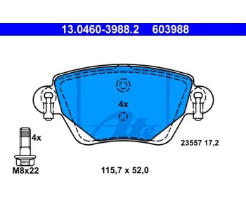 Комплект спирачни накладки ATE за FORD MONDEO III (B5Y) фастбек от 2000 до 2007