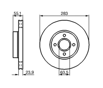 Спирачен диск вентилиран Ø283mm BOSCH за FORD SIERRA (GBC) хечбек от 1982 до 1987