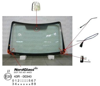 Челно стъкло NordGlass за FORD TOURNEO CONNECT пътнически от 2002 до 2013