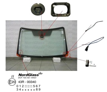 Челно стъкло NordGlass за FORD TRANSIT CONNECT (P65, P70, P80) товарен от 2002 до 2013